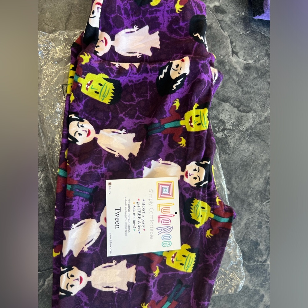 LulaRoe BRAND NEW buttery soft Halloween Frankenstein spooky fall leggings TWEEN